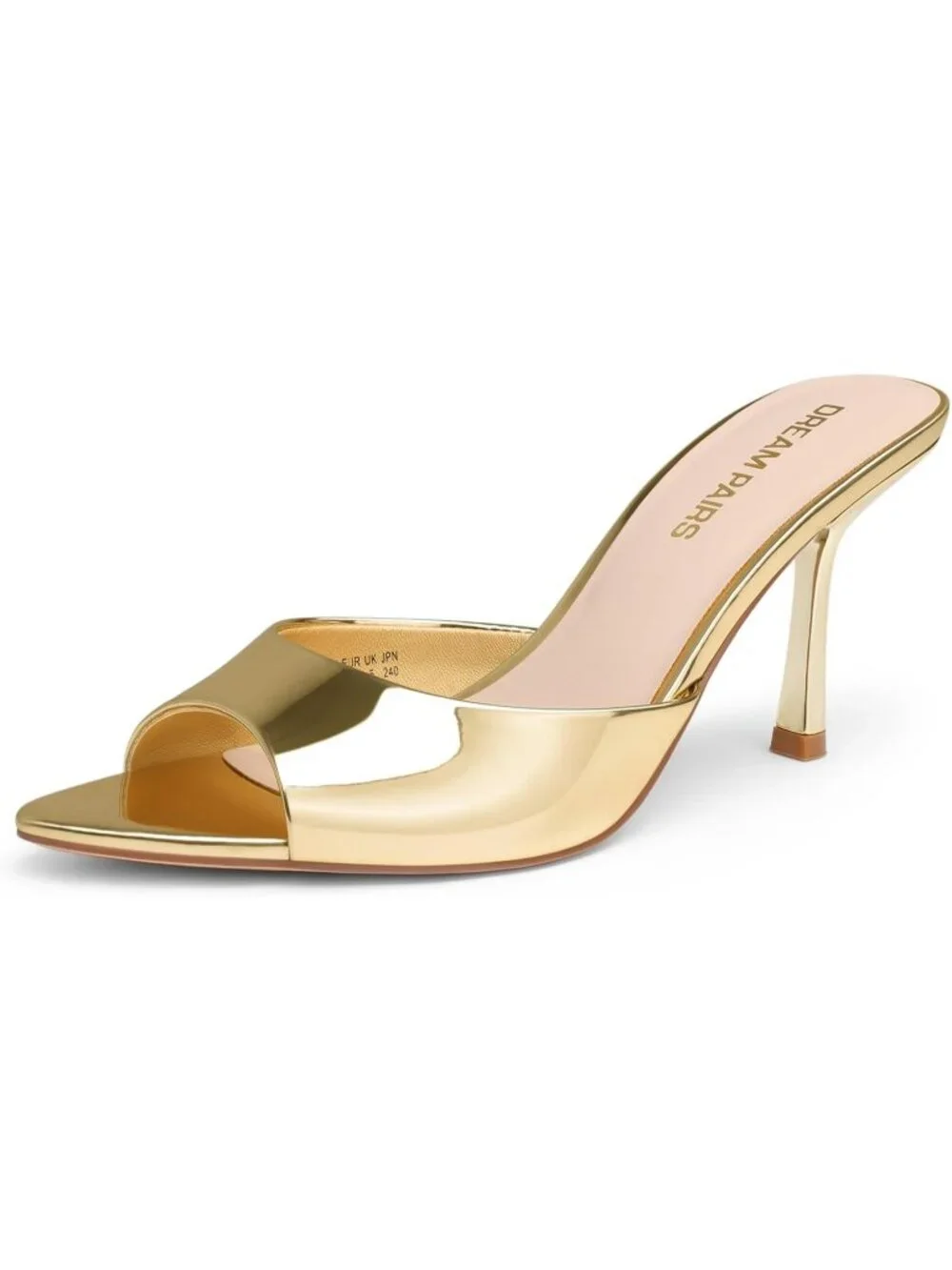 Women's Gold Faux Leather Comfortable Pointed Peep Toe High Kitten Heels